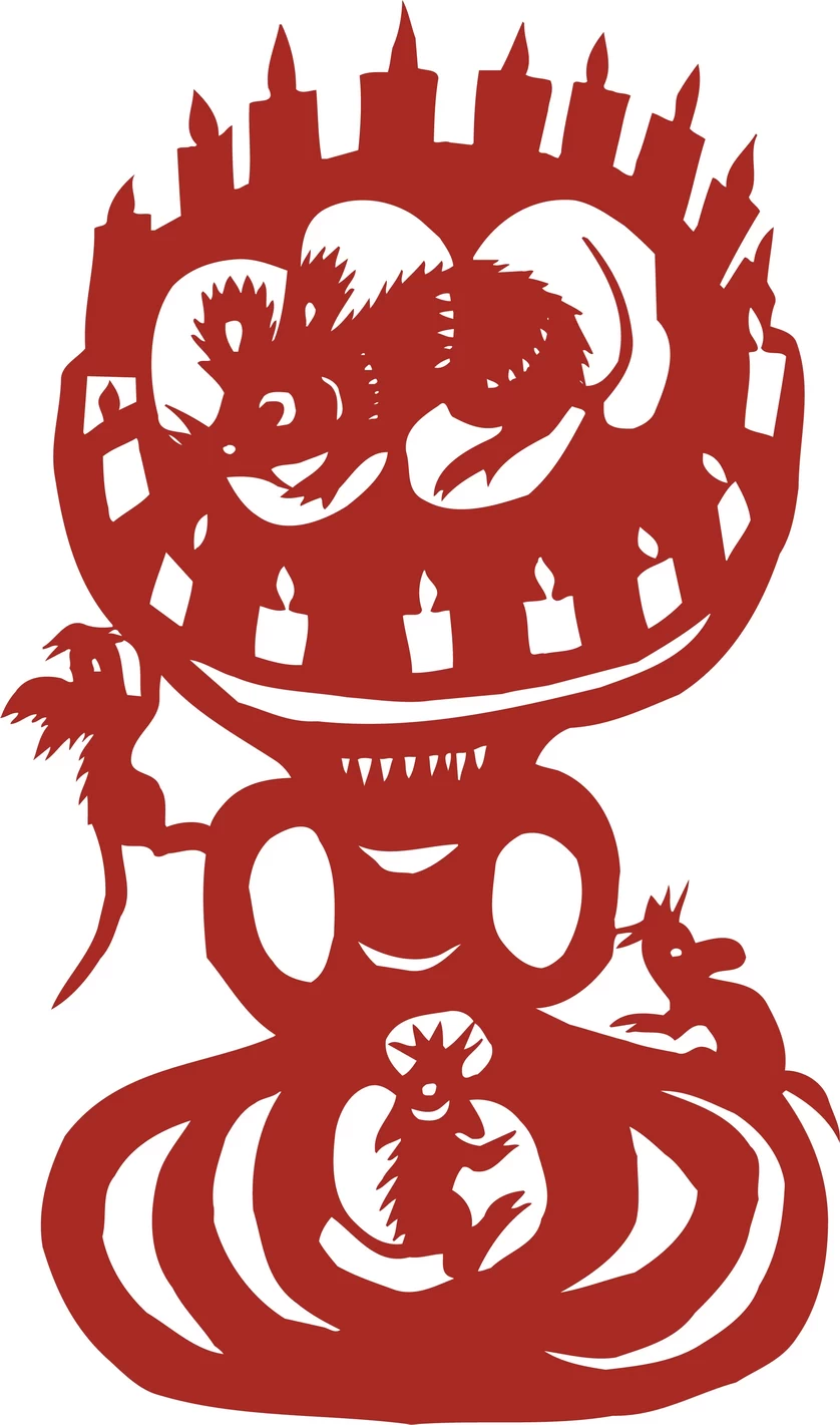 中国风中式传统喜庆民俗人物动物窗花剪纸插画边框AI矢量PNG素材【075】